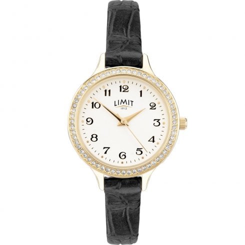 Limit Heather White Dial Black Leather Strap Ladies Watch 6488