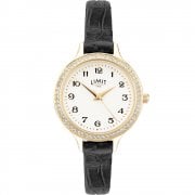Limit Heather White Dial Black Leather Strap Ladies Watch 6488