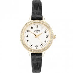 Limit Heather White Dial Black Leather Strap Ladies Watch 6488