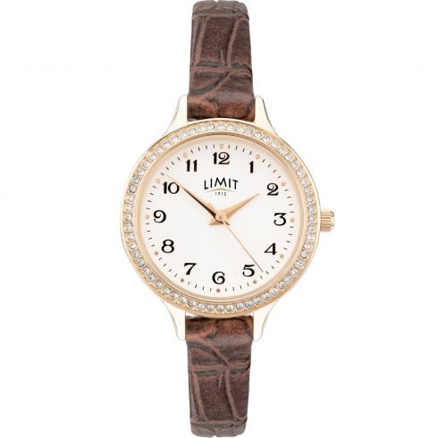 Limit Heather White Dial Burgundy Leather Strap Ladies Watch 6489