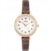 Limit Heather White Dial Burgundy Leather Strap Ladies Watch 6489