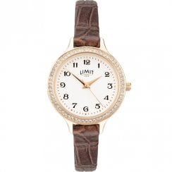 Limit Heather White Dial Burgundy Leather Strap Ladies Watch 6489