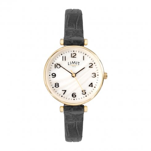 Limit Ladies Gold Classic Mother of Pearl Dial Black Strap Ladies Watch 6494