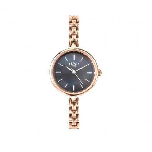 Limit Ladies Gold Tone Black Mother of Pearl Dial Bracelet Watch 6369