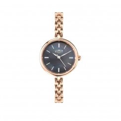 Limit Ladies Gold Tone Black Mother of Pearl Dial Bracelet Watch 6369