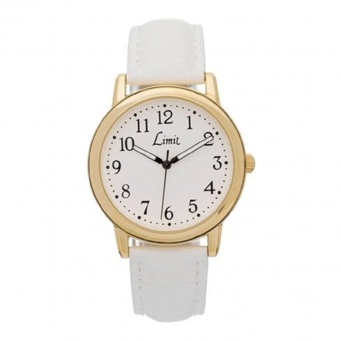Limit Ladies Gold Tone White Faux Leather Strap Watch 6899