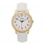 Limit Ladies Gold Tone White Faux Leather Strap Watch 6899