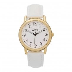 Limit Ladies Gold Tone White Faux Leather Strap Watch 6899