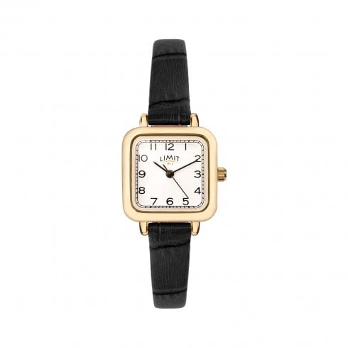 Limit Ladies Square Gold Toned Black Wristband Wristwatch 60059