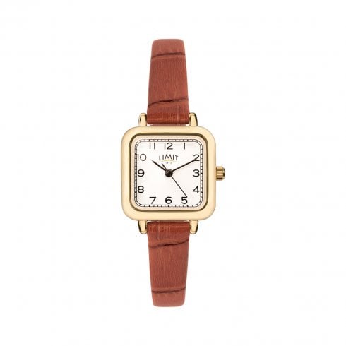 Limit Ladies Square Gold Toned Tan Wristband Wristwatch 60058