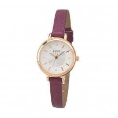 Limit Ladies Stone Set Silver Dial Burgundy Strap Wristwatch 6291
