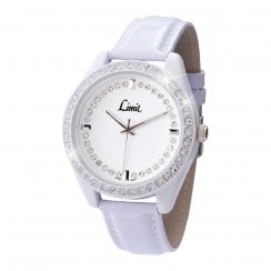 Limit Ladies White Faux Leather Stone Set Wristwatch 6831