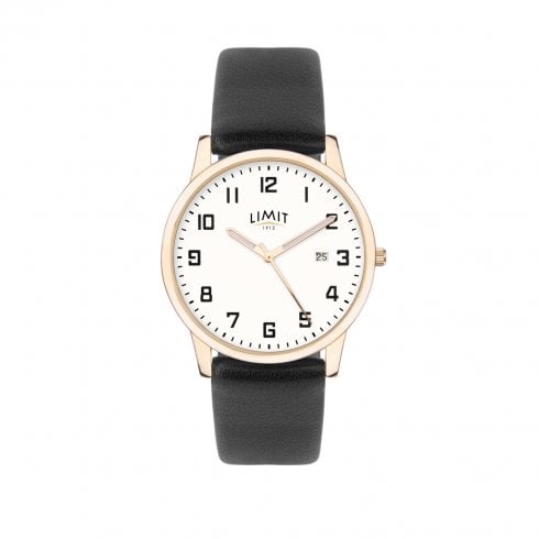 Limit Rose Gold White Dial Black Faux Leather Strap Gents Watch 5742