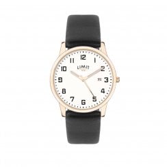 Limit Rose Gold White Dial Black Faux Leather Strap Gents Watch 5742