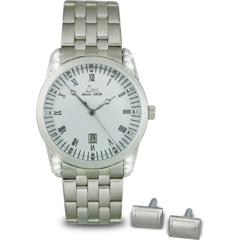 Limit White Dial Stainless Steel Bracelet Mens Watch & Cuff Links Gift Set 5293G