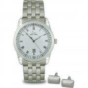 Limit White Dial Stainless Steel Bracelet Mens Watch & Cuff Links Gift Set 5293G