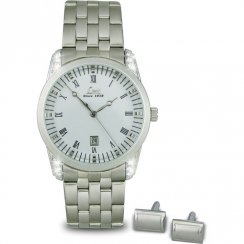 Limit White Dial Stainless Steel Bracelet Mens Watch & Cuff Links Gift Set 5293G
