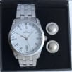 Limit White Dial Stainless Steel Bracelet Mens Watch & Cuff Links Gift Set 5293G