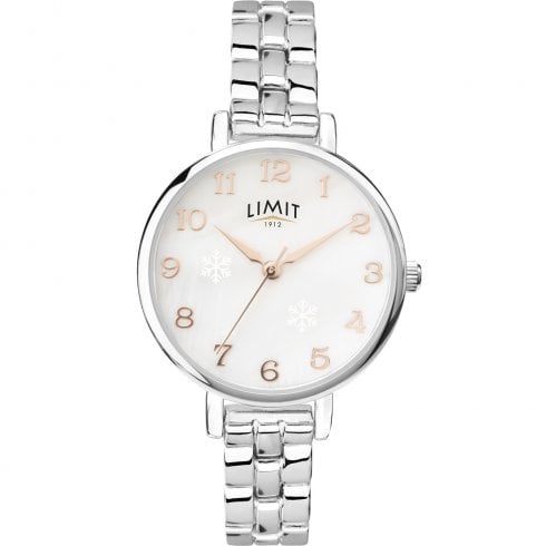 Limit White Snowflake Dial Chrome Bracelet Ladies Watch 60019