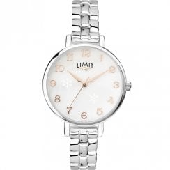 Limit White Snowflake Dial Chrome Bracelet Ladies Watch 60019