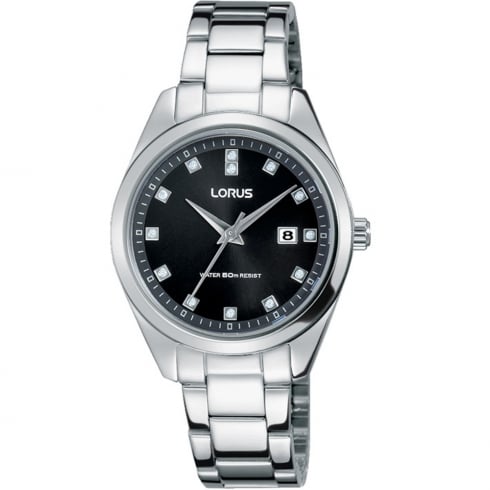 Lorus Black Dial Stainless Steel Bracelet Ladies Watch RJ243BX9