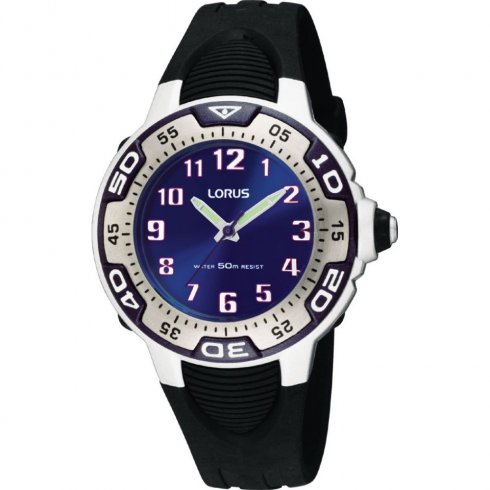 Lorus Blue Dial Black Resin Strap Boys Watch RG235GX9