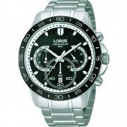 Lorus Chronograph Black Dial Stainless Steel Bracelet Gents Watch RT395BX9