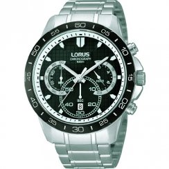 Lorus Chronograph Black Dial Stainless Steel Bracelet Gents Watch RT395BX9