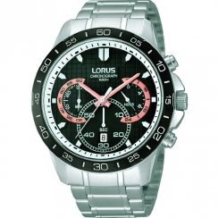 Lorus Chronograph Black Dial Stainless Steel Bracelet Mens Watch RT397BX9