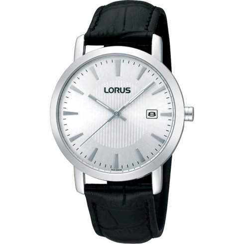 Lorus Classic Silver Dial Black Lleather Strap Mens Watch RH945CX9