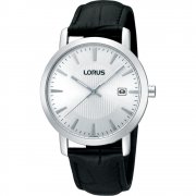 Lorus Classic Silver Dial Black Lleather Strap Mens Watch RH945CX9