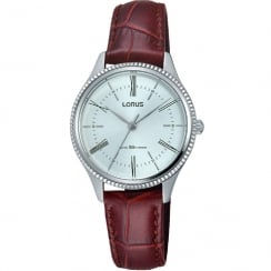 Lorus Classic Silver Dial Burgundy Leather Strap Ladies Watch RRS69VX9
