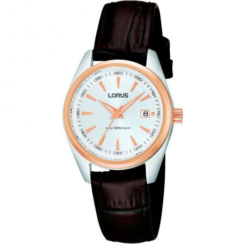 Lorus Classic White Dial Brown Leather Strap Ladies Watch RJ248AX9