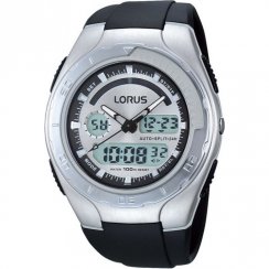 Lorus Dual Display Digital Chronograph Silver Dial Black Resin Strap Gents Watch R2389GX9