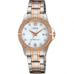 Lorus Just Sparkle White Dial 2 Tone Bracelet Ladies Watch RJ224BX9