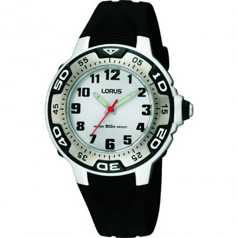 Lorus Silver Dial Black Resin Strap Boys Watch RG237GX9