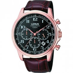 Lorus Sports Chronograph black dial Brown Leather strap Mens watch RT312CX9