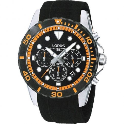 Lorus Sports Chronograph black dial chronograph rubber strap Mens watch RT367BX9