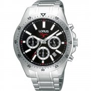 Lorus Sports Chronograph black dial chronograph stainless steel bracelet Mens watch RT347AX9