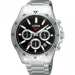 Lorus Sports Chronograph black dial chronograph stainless steel bracelet Mens watch RT347AX9