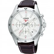 Lorus Sports Chronograph Silver Dial Leather Strap Mens Watch RT355AX9