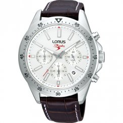 Lorus Sports Chronograph Silver Dial Leather Strap Mens Watch RT355AX9