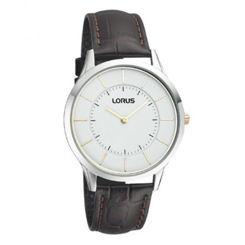 Lorus Ultra Slim white dial leather strap Mens watch RTA39AX9