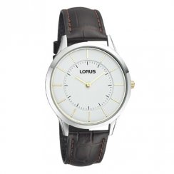 Lorus Ultra Slim white dial leather strap Mens watch RTA39AX9
