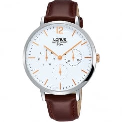 Lorus White Dial Brown Leather Strap Ladies Watch RP691CX9