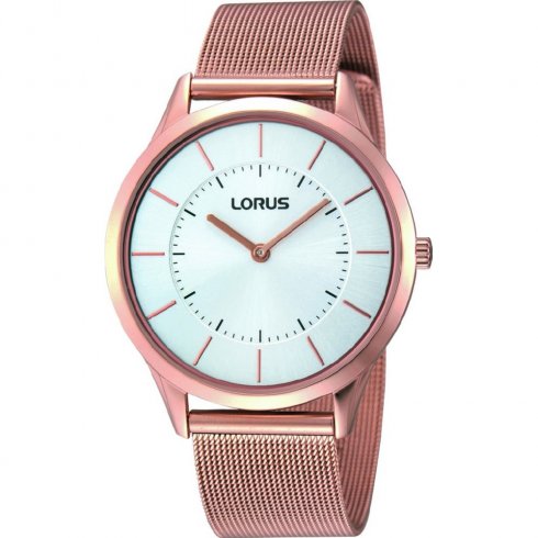 Lorus White Dial Rose Gold Mesh Gents Watch RTA42AX9