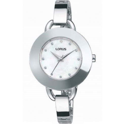Lorus White Dial Semi Bangle Bracelet Ladies Watch RG243JX9