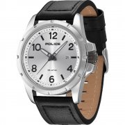 Police Boston silver dial leather strap Mens watch 13828JS-04