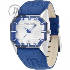 Police Vector White Dial Blue Leather Strap Gents Watch 12176JS-04B