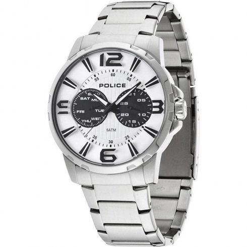 Police Visionary white dial stainless steel bracelet Mens watch 14100JS-01M